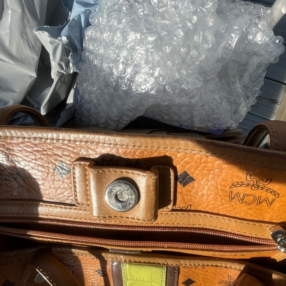 MCM Visetos Croc-embossed Green Central Stripe Shoulder Bag Tote - Picture 11 of 12